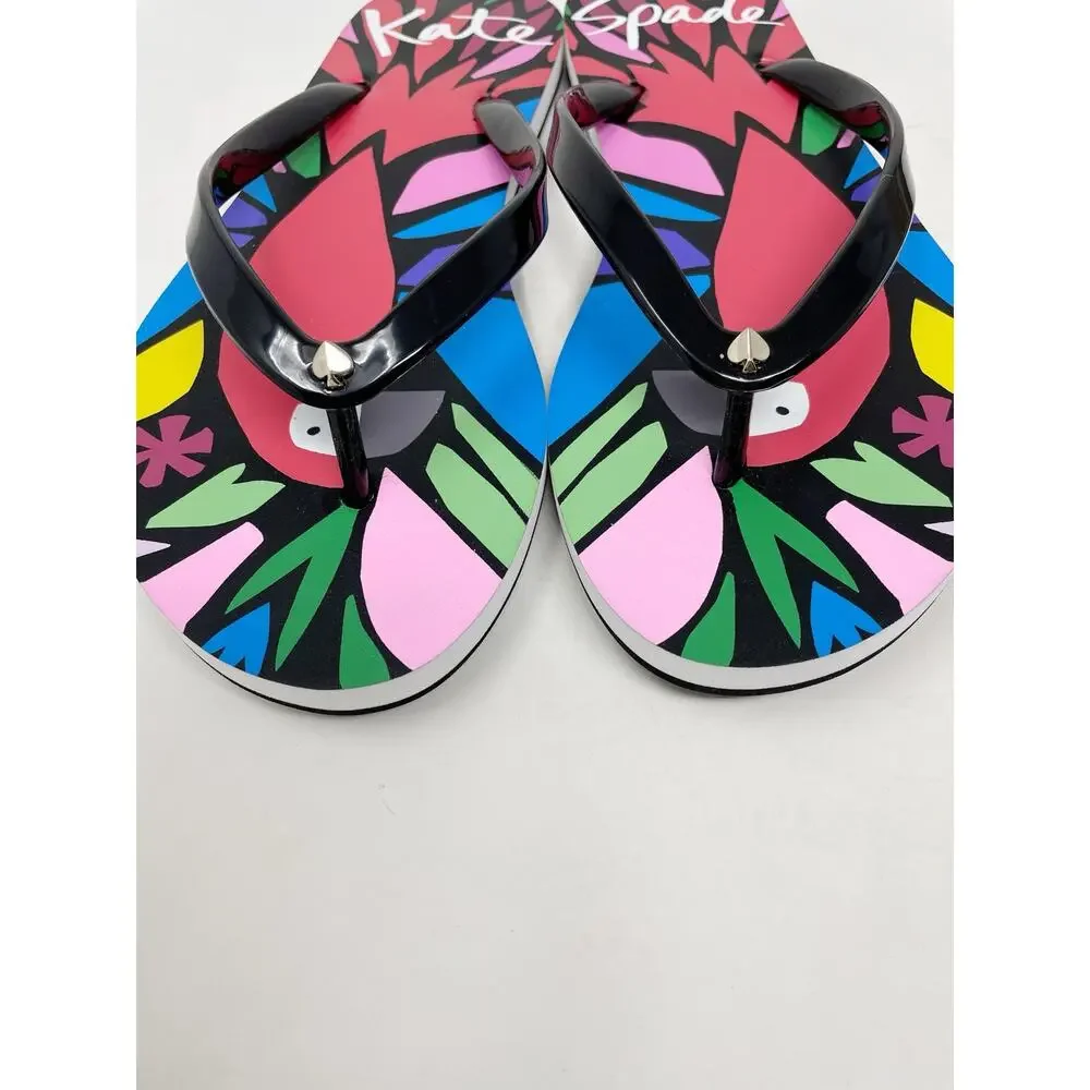 Kate Spade York Natal Blue Heron Floral Flip Flops Thong Sandals Shoes Womens 8